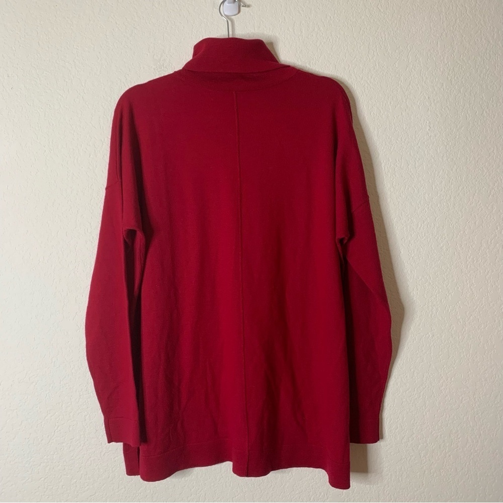 Eileen Fisher Womens red 100% merino wool turtleneck long sleeve tunic sweater S